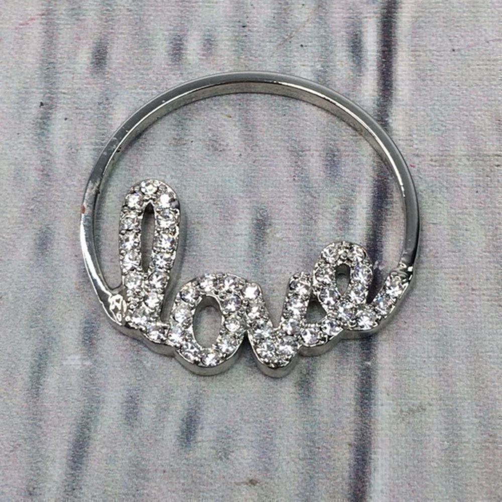 Origami Owl rhinestone love silver tone pendent